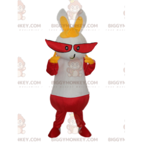 Fantasia de mascote de coelho branco com longos olhos vermelhos BIGGYMONKEY™ - Mascote de coelho - BiggyMonkey.com