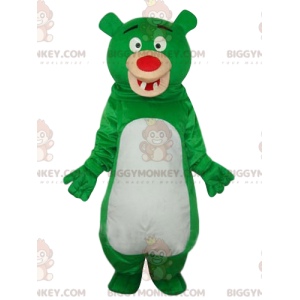 BIGGYMONKEY™ Maskottchen-Kostüm Lustiger grün-weißer Bär mit