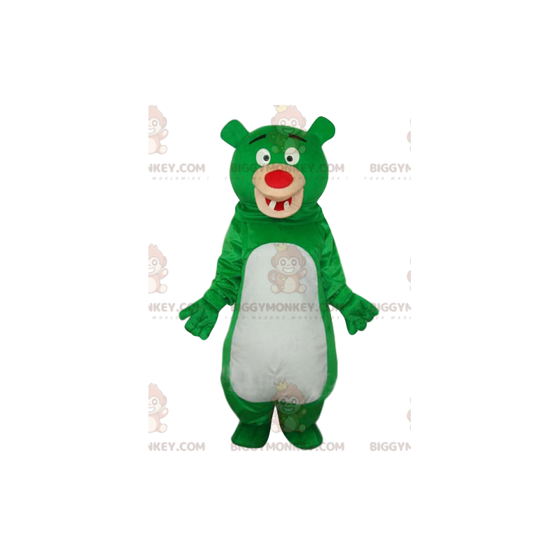 BIGGYMONKEY™ Maskotdräkt Rolig grön och vit björn med röd näsa BIGGYMONKEY™ Maskotdräkt Rolig grön och vit björn med röd näsa