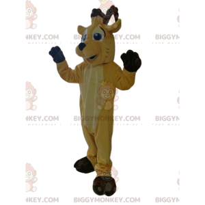 BIGGYMONKEY™ maskotdräkt av mycket leende gula rådjur med bruna