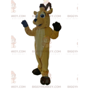 BIGGYMONKEY™ mascot costume of very smiling yellow deer with brown antlers. - Deer and doe mascots - BiggyMonkey.com