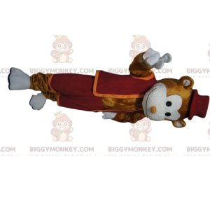 Happy Brown Monkey BIGGYMONKEY™ Mascot Costume With Burgundy