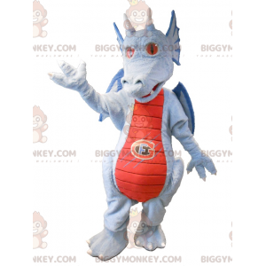 Disfraz de mascota Dragón rojo y azul gris BIGGYMONKEY™ -