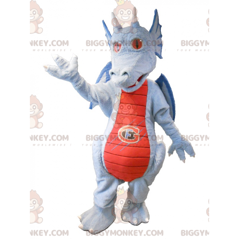 Kostým maskota červeného a modrého šedého draka BIGGYMONKEY™ –