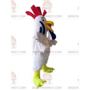 Costume de mascotte BIGGYMONKEY™ de coq blanc avec une crête