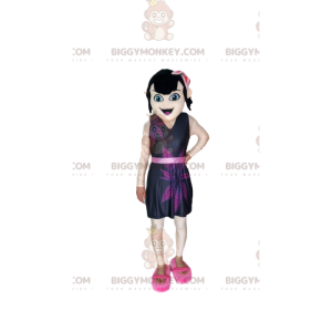 Brown Girl BIGGYMONKEY™ Mascot Costume with Purple Dress -