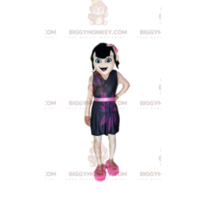 Traje de mascote marrom menina BIGGYMONKEY™ com vestido roxo –