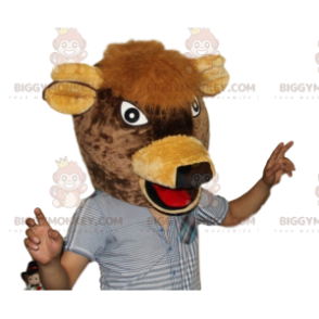 Zeer blij bruin koe hoofd BIGGYMONKEY™ mascottekostuum -