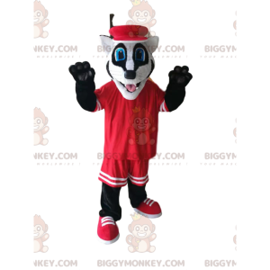 Funny Badger BIGGYMONKEY™ Mascot Costume With Red Sportswear -