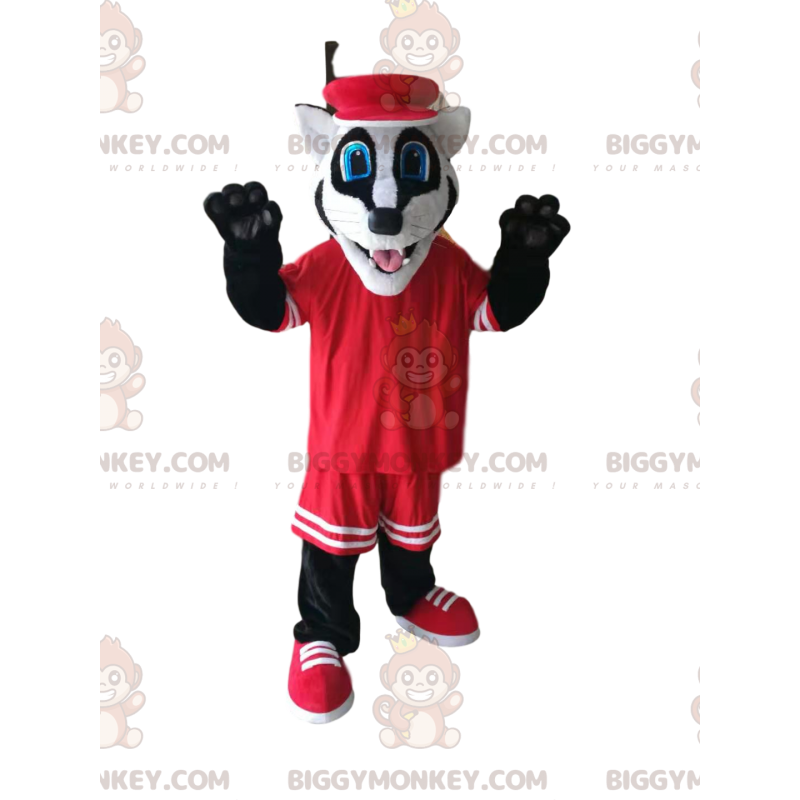 Rolig grävling BIGGYMONKEY™ maskotdräkt med röda sportkläder - Rolig grävling BIGGYMONKEY™ maskotdräkt med röda sportkläder -