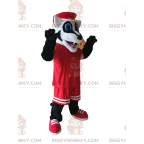 Funny Badger BIGGYMONKEY™ Mascot Costume With Red Sportswear -