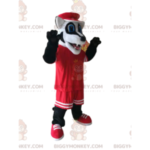 Funny Badger BIGGYMONKEY™ Mascot Costume With Red Sportswear –