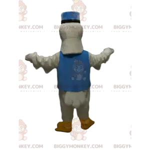 BIGGYMONKEY™ valkoinen joutsenmaskottiasu, jossa sininen kepi