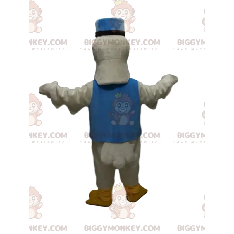 BIGGYMONKEY™ valkoinen joutsenmaskottiasu, jossa sininen kepi BIGGYMONKEY™ valkoinen joutsenmaskottiasu, jossa sininen kepi