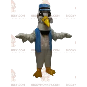 BIGGYMONKEY™ valkoinen joutsenmaskottiasu, jossa sininen kepi