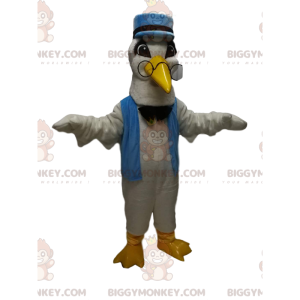BIGGYMONKEY™ White Swan Maskottchen-Kostüm mit blauem Kepi und