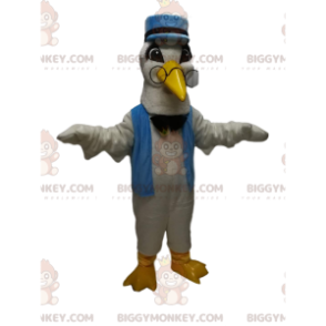 BIGGYMONKEY™ White Swan Maskottchen-Kostüm mit blauem Kepi und