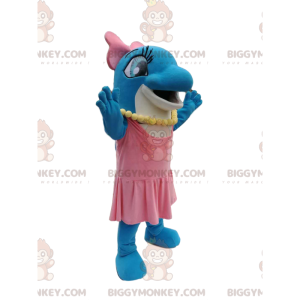 BIGGYMONKEY™ Delfin-Maskottchen-Kostüm mit rosafarbenem Kleid -