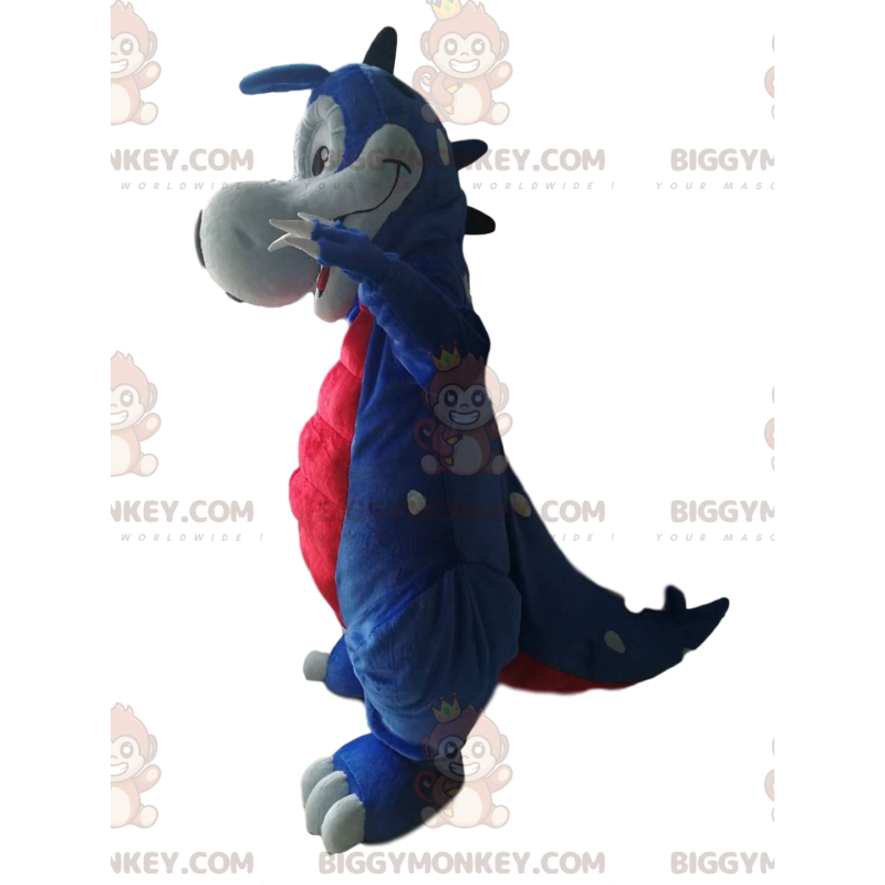 Blaues und rotes Dinosaurier-BIGGYMONKEY™-Maskottchen-Kostüm. Blaues und rotes Dinosaurier-BIGGYMONKEY™-Maskottchen-Kostüm.