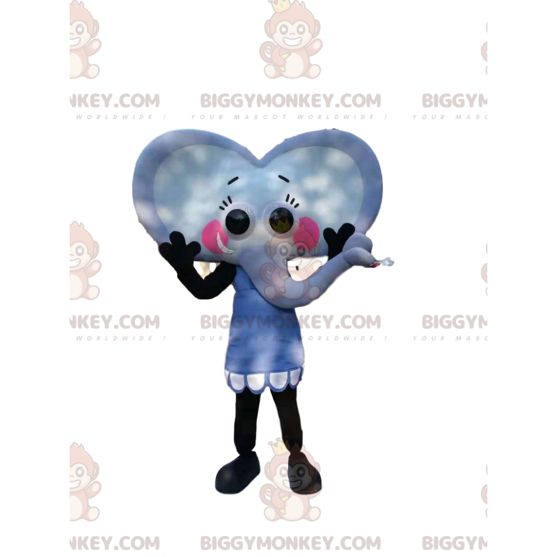 Sydämenmuotoinen pieni harmaa norsu BIGGYMONKEY™ maskottiasu - Sydämenmuotoinen pieni harmaa norsu BIGGYMONKEY™ maskottiasu -