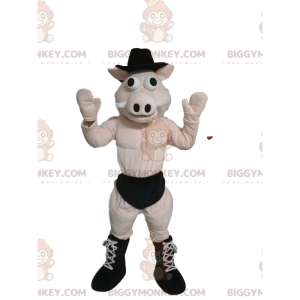 BIGGYMONKEY™ Mascot Costume Pig In Underwear With Black Hat -