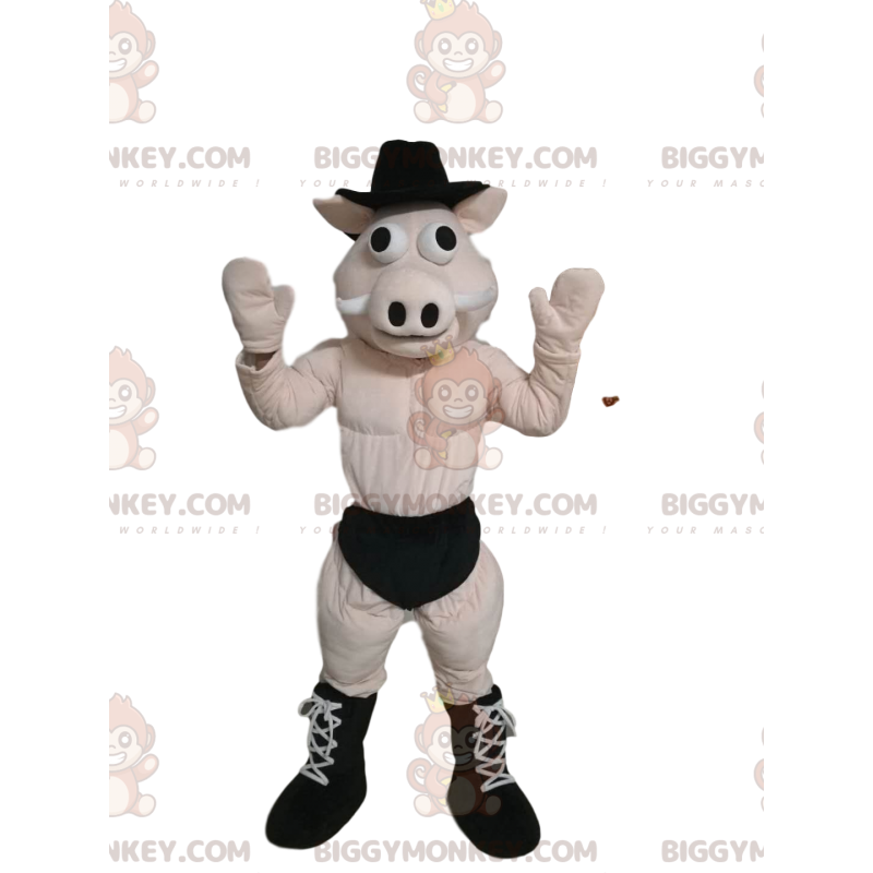 Fantasia de mascote BIGGYMONKEY™ porco em cueca com chapéu Fantasia de mascote BIGGYMONKEY™ porco em cueca com chapéu