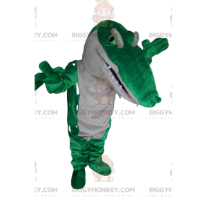 Kostým zelenobílého krokodýla BIGGYMONKEY™ maskota. kostým
