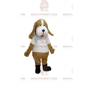 Costume de mascotte BIGGYMONKEY™ de chien beige avec un maillot