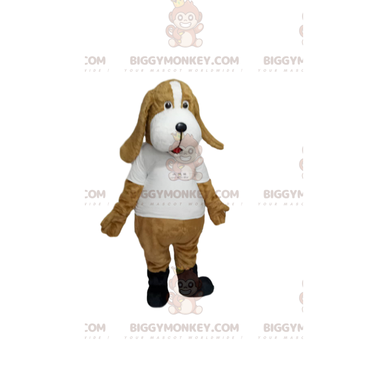 BIGGYMONKEY™ maskottiasu beige koira, jossa valkoinen jersey -