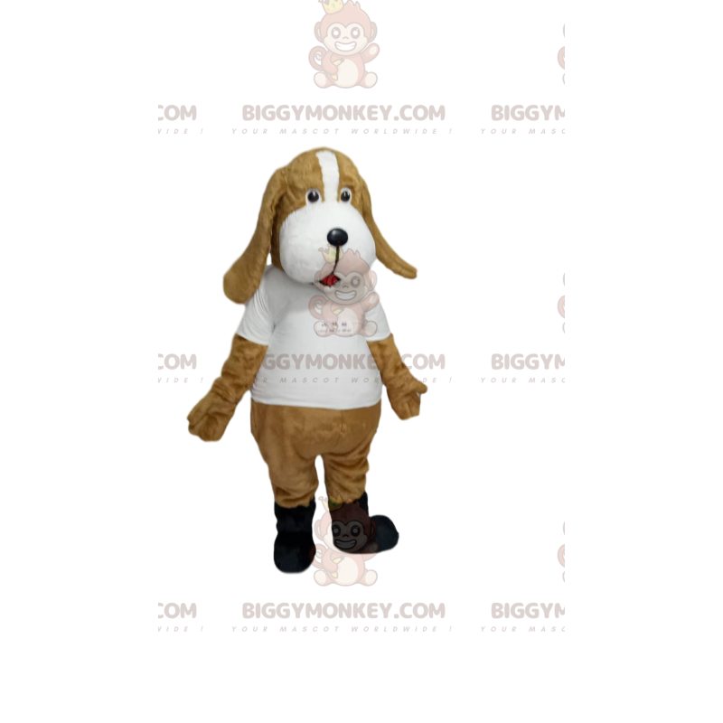 Fantasia de mascote BIGGYMONKEY™ cão bege com camisa branca – Fantasia de mascote BIGGYMONKEY™ cão bege com camisa branca –