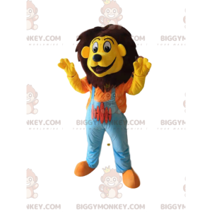 BIGGYMONKEY™ Funny Lion Mascot Costume With Blue Overalls –