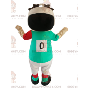 BIGGYMONKEY™ mascot costume of small rugby player with a green