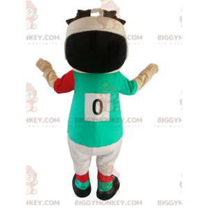 BIGGYMONKEY™ maskotdräkt för liten rugbyspelare med en grön och