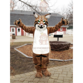 BIGGYMONKEY™ mascottekostuum bruin wit en zwart Bobcat met mooie groene ogen - Mascottes van de tijger - BiggyMonkey.com