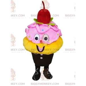 Yellow and Pink Ice Cream BIGGYMONKEY™ Mascot Costume with a