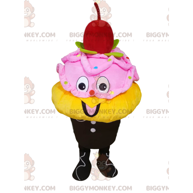 BIGGYMONKEY™ Maskottchen-Kostüm in Gelb und Pink mit einer