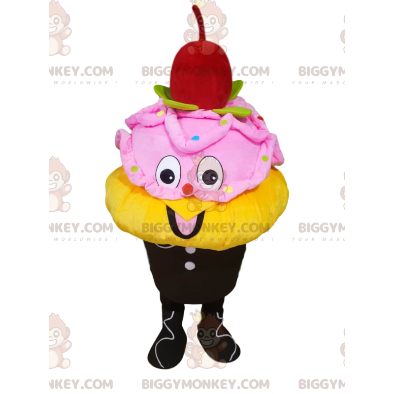 Kostium maskotki Żółto-różowe lody BIGGYMONKEY™ z wiśnią - Kostium maskotki Żółto-różowe lody BIGGYMONKEY™ z wiśnią -