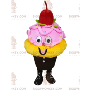 Geel en roze ijs BIGGYMONKEY™ mascottekostuum met een kers -