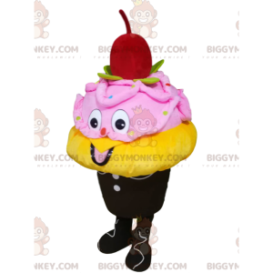 Kostým maskota BIGGYMONKEY™ ve žluté a růžové zmrzlině s třešní