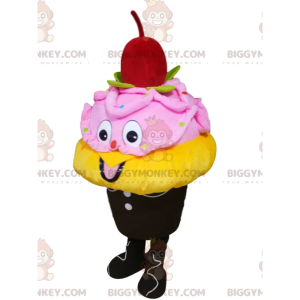 Yellow and Pink Ice Cream BIGGYMONKEY™ Mascot Costume with a