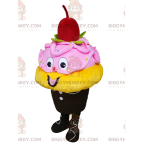 Yellow and Pink Ice Cream BIGGYMONKEY™ Mascot Costume with a