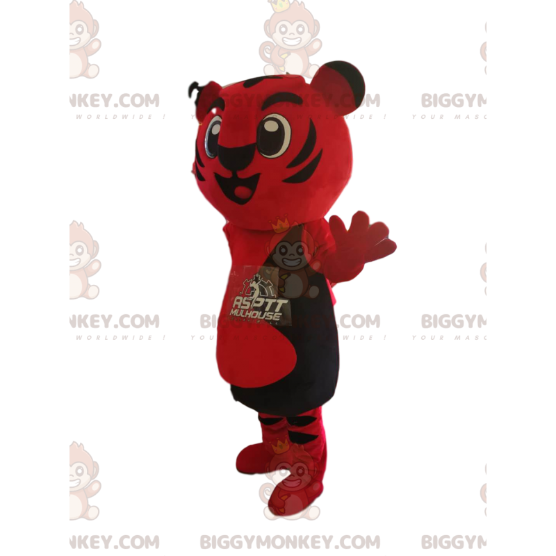 Traje de mascote BIGGYMONKEY™ de tigre vermelho e preto muito Traje de mascote BIGGYMONKEY™ de tigre vermelho e preto muito