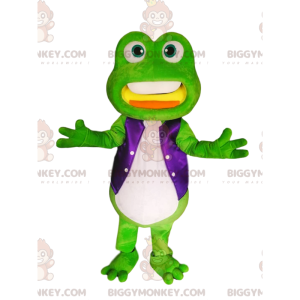 Kostým maskota Green Frog BIGGYMONKEY™ s fialovou saténovou