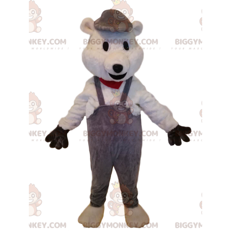 IJsbeer BIGGYMONKEY™ mascottekostuum met grijze overall - IJsbeer BIGGYMONKEY™ mascottekostuum met grijze overall -