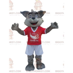 BIGGYMONKEY™ Mascot Costume Gray and White Wolf In Sportswear -