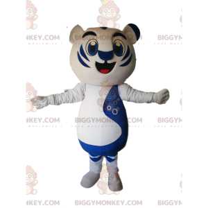 BIGGYMONKEY™ Mascot Costume of White and Blue Tiger with Huge