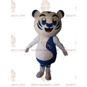 BIGGYMONKEY™ maskotkostyme av hvit og blå tiger med stort smil - Tiger maskoter - BIGGYMONKEY_013778 - BiggyMonkey.com
