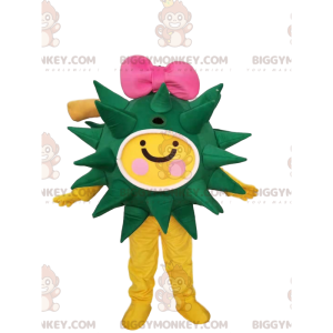 Costume de mascotte BIGGYMONKEY™ de virus vert et jaune avec un