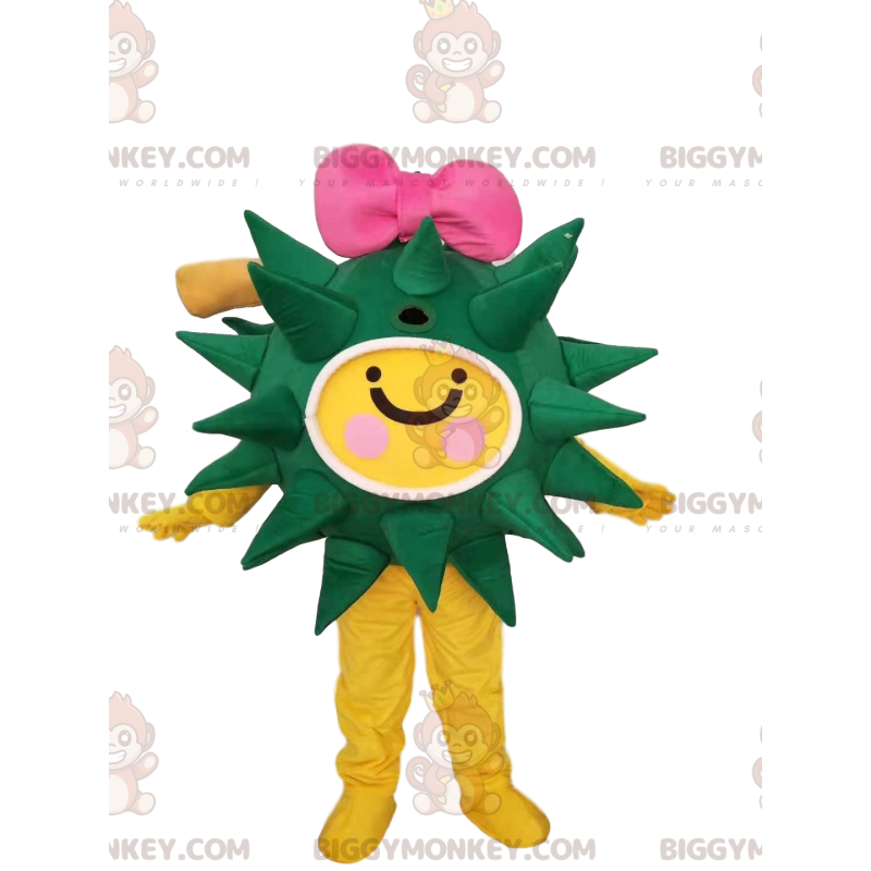 Grün-gelbes Virus BIGGYMONKEY™ Maskottchen-Kostüm mit rosa Grün-gelbes Virus BIGGYMONKEY™ Maskottchen-Kostüm mit rosa