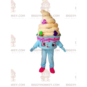 Very Cute Blue and Yellow Ice Cream Cup BIGGYMONKEY™ Mascot